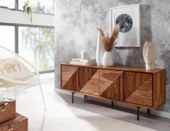 TV-Lowboard 140 x 54 cm Schwarz/ Sheesham massiv