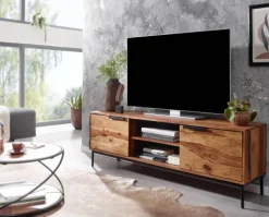 TV-Lowboard 147 x 51 cm Schwarz/ Sheesham massiv