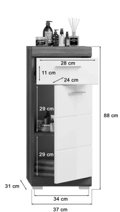 Unterschrank SCOUT 37 x 88 cm grau/ weiß Hochglanz