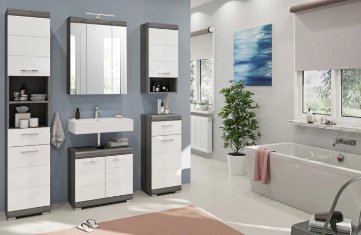 Unterschrank SCOUT 37 x 88 cm grau/ weiß Hochglanz