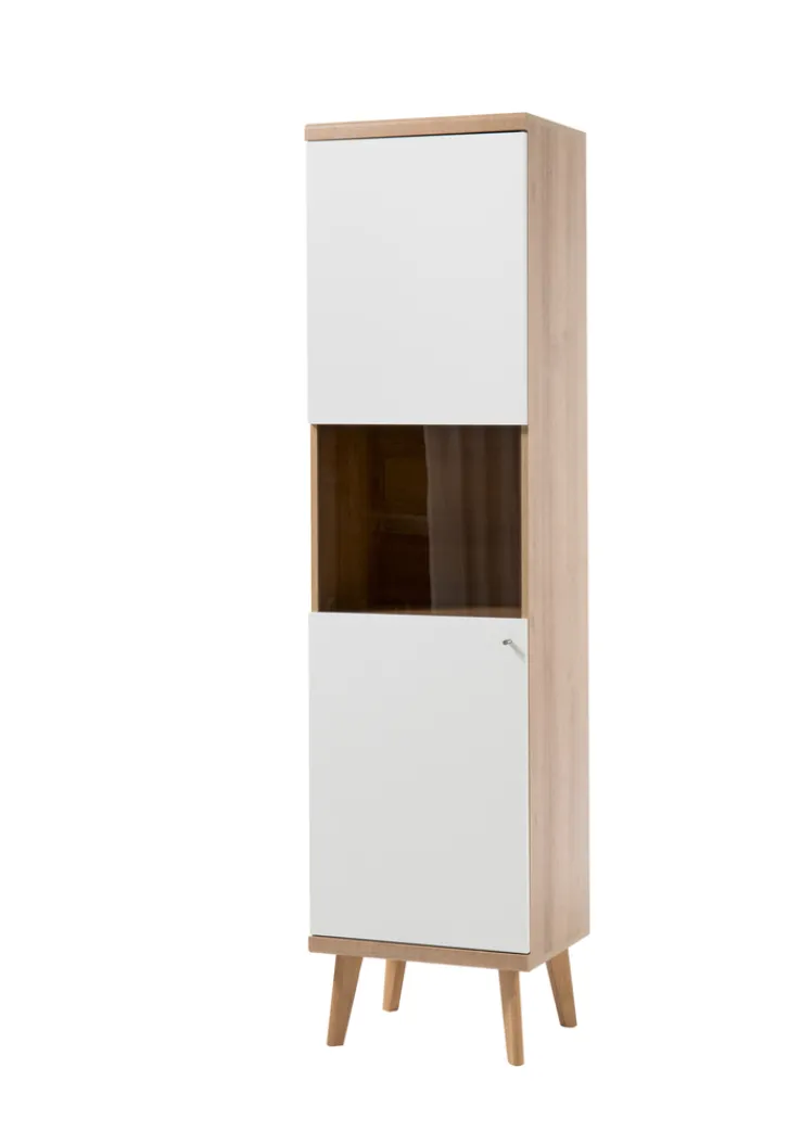 Vitrine 23 LENA/MERLE 50x197 cm Weiß Matt / Riviera Eiche Dekor