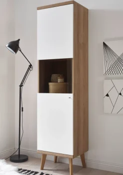 Vitrine 23 LENA/MERLE 50x197 cm Weiß Matt / Riviera Eiche Dekor