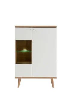 Vitrine 21 LENA/MERLE 90x134 cm Weiß Matt / Riviera Eiche Dekor