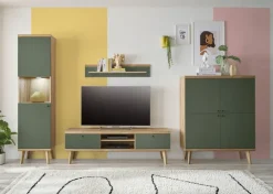 Vitrine ALVA 50 x 197 cm salbeifarbig/braun