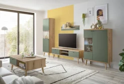 Vitrine ALVA 90 x 134 cm salbeifarbig/braun