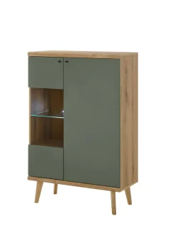 Vitrine ALVA 90 x 134 cm salbeifarbig/braun
