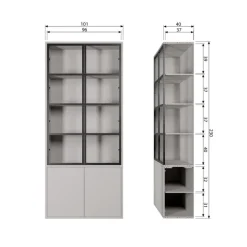 Vitrine BASIC 101 x 230 cm nebelgrau/schwarz