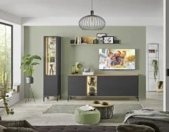 QUARTIER Vitrine COMO 42x180 cm Anthrazit matt Lack/Asteiche-Dekor