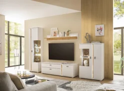 Vitrine LONG ISLAND L 125 cm weiß/ Wotan Eiche