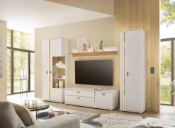 Vitrine LONG ISLAND R 200 cm weiß/ Wotan Eiche