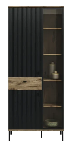 QUARTIER Vitrine Lou 198 x 83 x 41 cm Nox Oak Nachbildung Braun/Schwarz