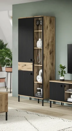 QUARTIER Vitrine Lou 198 x 83 x 41 cm Nox Oak Nachbildung Braun/Schwarz