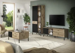 QUARTIER Vitrine Lou 198 x 83 x 41 cm Nox Oak Nachbildung Braun/Schwarz