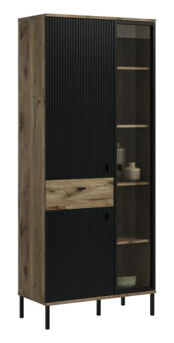 QUARTIER Vitrine Lou 198 x 83 x 41 cm Nox Oak Nachbildung Braun/Schwarz