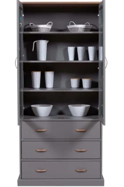 Vitrine NICLAS 90x190x38,4 cm Massivholz grau