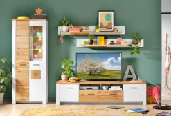 QUARTIER Vitrine RAMIRA 80x202 cm Weiß supermatt / Eiche Nachbildung