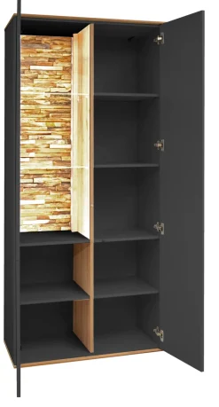 QUARTIER Vitrinenschrank COMO 81 x 180 cm Anthrazit matt Lack/Asteiche-Dekor