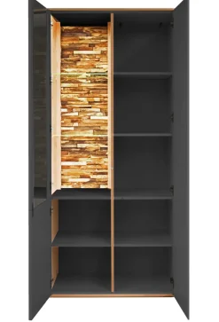 QUARTIER Vitrinenschrank COMO 81 x 180 cm Anthrazit matt Lack/Asteiche-Dekor