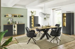 QUARTIER Vitrinenschrank COMO 81 x 180 cm Anthrazit matt Lack/Asteiche-Dekor