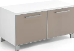 VOSS Garderobenbank SANTINA 84 x 45 x 40 cm Lack weiß/Glas taupe