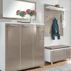 VOSS Garderobenkombination 4-teilig SANTINA 290 x 190 x 40 cm Lack weiß/ Glasfront taupe