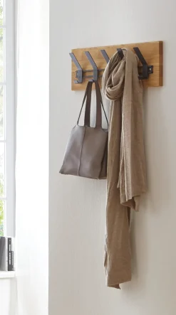 Wandgarderobe 60 x 20 cm Eiche Massivholz/schwarz