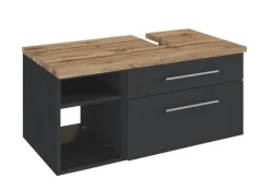 Waschbeckenunterschrank DAVOS rechts 90 x 41 cm Graphit matt/ Wotan Eiche