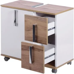 Waschbeckenunterschrank LUCA 65 x 60 cm weiß/ Eiche Landhaus