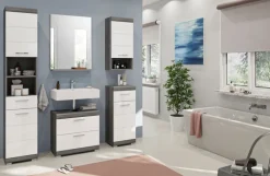 Waschbeckenunterschrank SCOUT 60 x 56 cm grau/ weiß Hochglanz