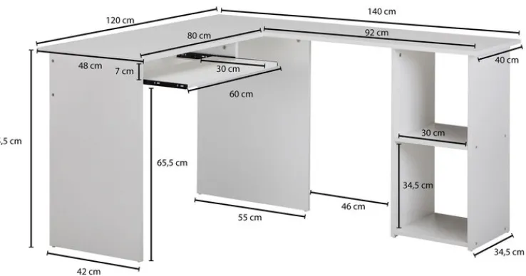 Winkelschreibtisch 120 x 140 cm weiß