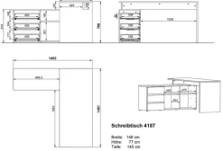 Winkelschreibtisch LISSABON 146 x 145 cm Graphit/ Navarra Eiche