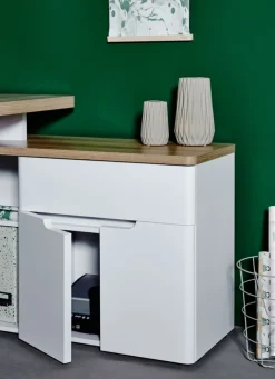 Winkelschreibtisch Riviera Eiche Nachbildung/Weiß matt ca. 140 x 118 x 77 x 55 cm