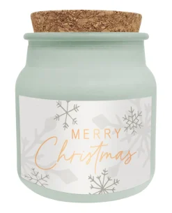 Wohlfühl-Kerze im Glas 7,5 cm hellgrün-creme/Zedernduft