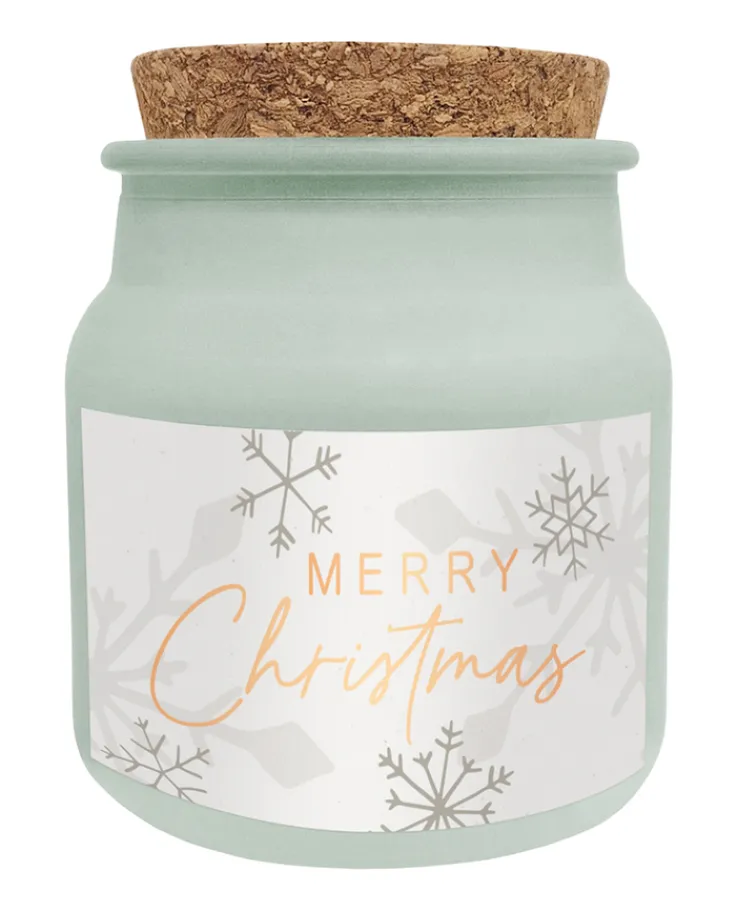 Wohlfühl-Kerze im Glas 7,5 cm hellgrün-creme/Zedernduft