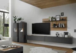 Wohnkombi 22 CITY 5-teilig 440 x 180 cm Anthrazit/Wotan Eiche Dekor