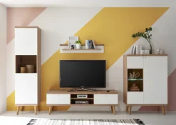 Wohnkombi 2 LENA/MERLE 4-teilig 320x197 cm Weiß Matt / Riviera Eiche Dekor