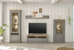 Wohn-Kombination 1 CHAMBORD 4-teilig 291 x 201 cm hellgrau/braun