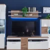 Wohnwand 320 cm NB weiß /Hochglanz weiß mit Sterling Oak