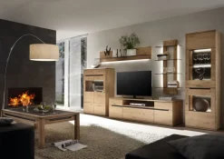 Wohnwand 370 x 198 cm Wildeiche bianco massiv