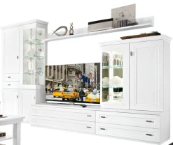 Wohnwand 334 x 222 x 51 cm Holznachbildung in Weiß lackiert