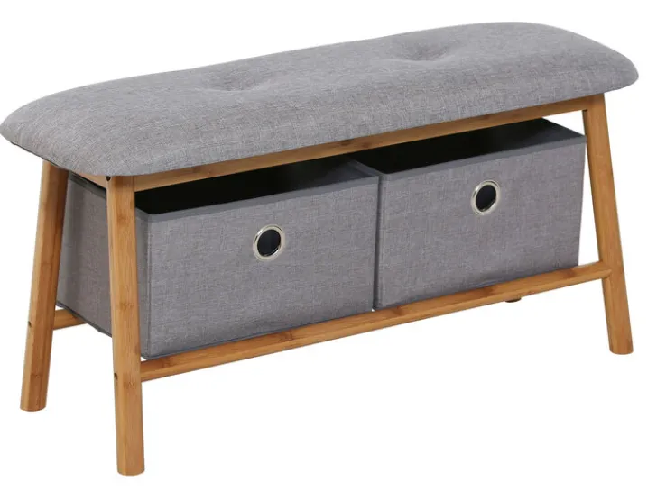 Wäschekorb Bambus mit 2 Stoffboxen 90 cm BAMBOO Braun/Grau